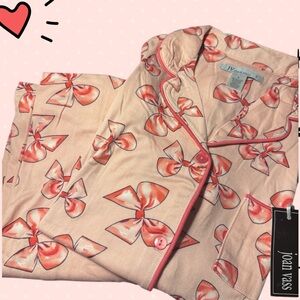 Pink Bow Short-Sleeve Pajamas, Women’s Small